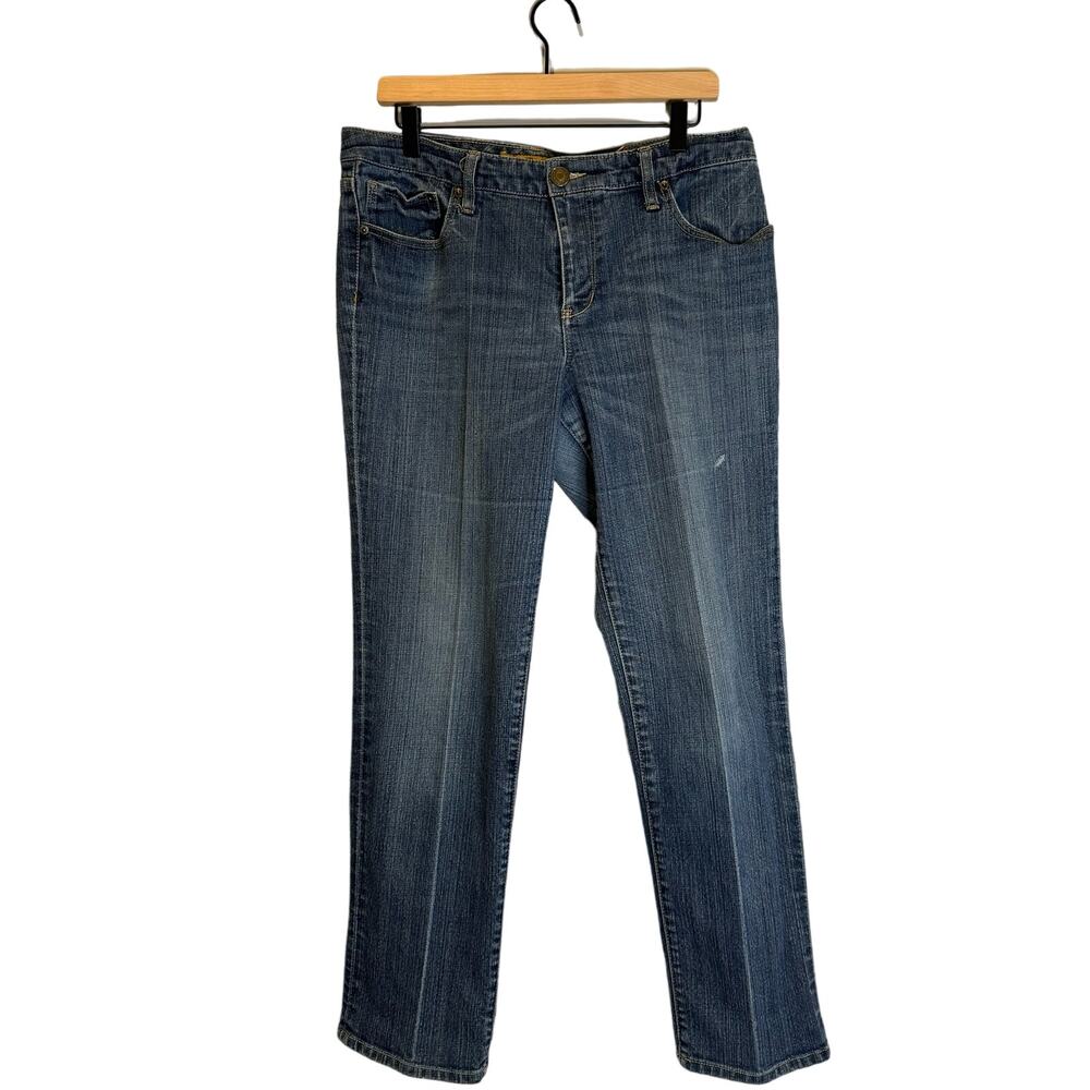 7 For All Mankind Jeans Women's 12 Blue Medium Wash Straight Distressed - Picture 1 of 9
